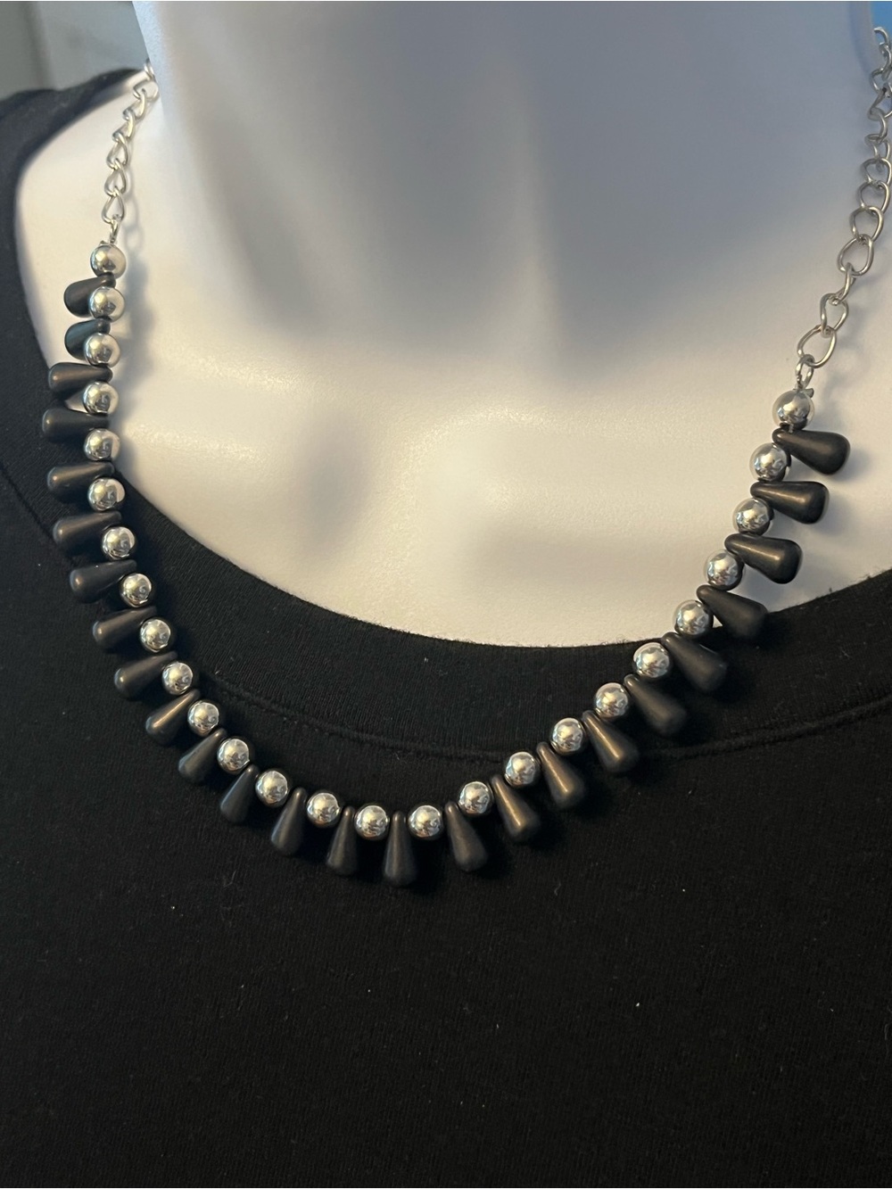 Elegant Black Bead and Silver Accent Necklace - Women Jewelry